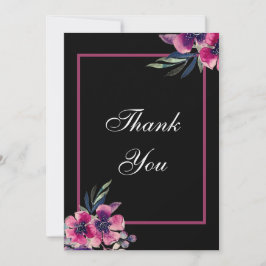 Romantic Black & Pink Floral Script Weduwen Bedankkaart