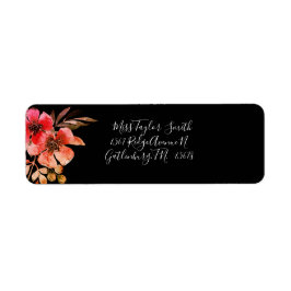 Romantic Black & Pink Floral Script Weduwen Etiket