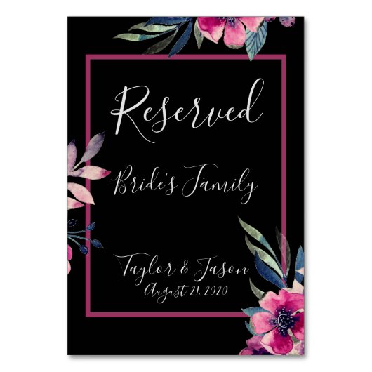 Romantic Black & Pink Floral Script Weduwen Kaart (Achterkant)