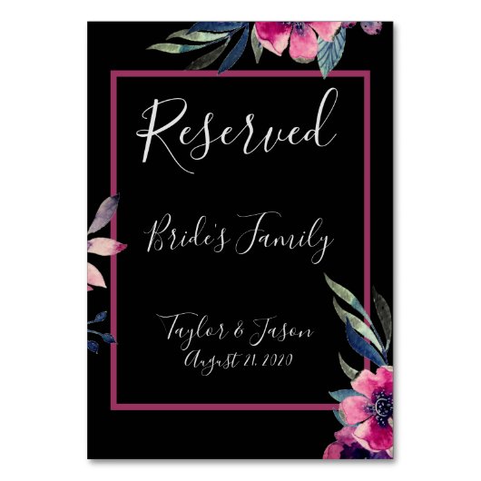 Romantic Black & Pink Floral Script Weduwen Kaart (Voorkant)