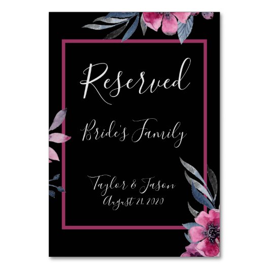 Romantic Black & Pink Floral Script Weduwen Kaart (Voorkant)