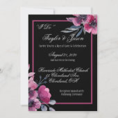 Romantic Black & Pink Floral Script Weduwen Kaart (Voorkant)