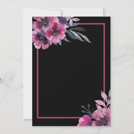 Romantic Black & Pink Floral Script Weduwen Kaart (Achterkant)