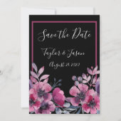 Romantic Black & Pink Floral Script Weduwen Save The Date (Voorkant)