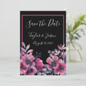 Romantic Black & Pink Floral Script Weduwen Save The Date (Staand voorkant)