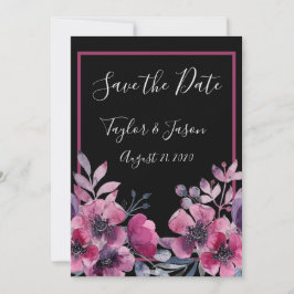 Romantic Black & Pink Floral Script Weduwen Save The Date