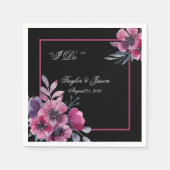 Romantic Black & Pink Floral Script Weduwen Servet (Voorkant)