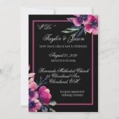 Romantic Black & Pink Floral Wedding Script Kaart (Voorkant)