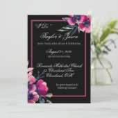 Romantic Black & Pink Floral Wedding Script Kaart (Staand voorkant)