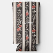 Romantic Black Red Stripes Roses Floral Seltzer Blikjeskoeler (Voorkant)