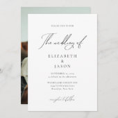 Romantic Black Script Calligraphy Photo Weddenscha Kaart (Voorkant / Achterkant)