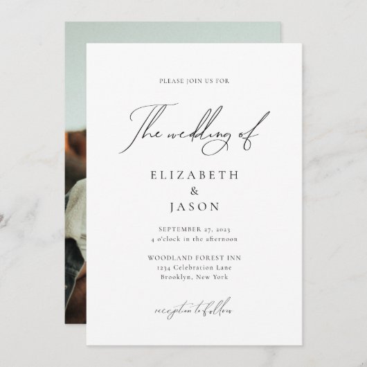 Romantic Black Script Calligraphy Photo Weddenscha Kaart (Voorkant / Achterkant)