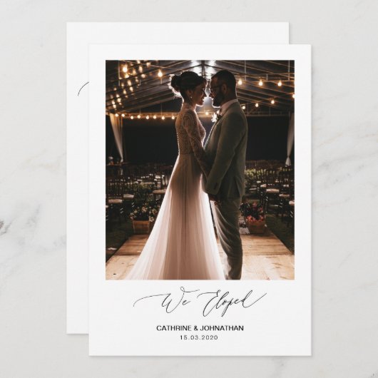 Romantic Black Script, Wedding Elopement Kaart (Voorkant / Achterkant)
