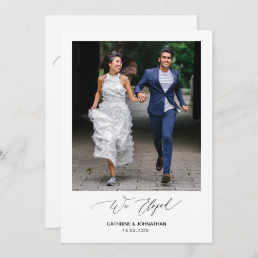 Romantic Black Script, Wedding Elopement Kaart (Voorkant / Achterkant)