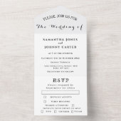 Romantic Black simpele kalligrafie Chic Wedding All In One Uitnodiging (Binnen)