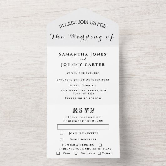 Romantic Black simpele kalligrafie Chic Wedding All In One Uitnodiging (Binnen)