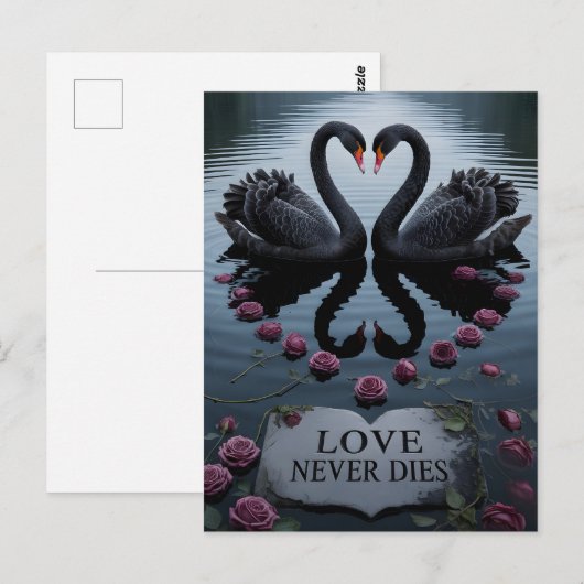 Romantic Black Swans Heart Reflection with Text Briefkaart (Voorkant / Achterkant)