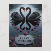 Romantic Black Swans Heart Reflection with Text Briefkaart (Voorkant)