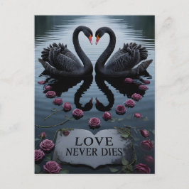 Romantic Black Swans Heart Reflection with Text Briefkaart