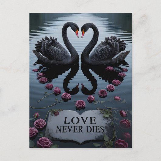 Romantic Black Swans Heart Reflection with Text Briefkaart (Voorkant)