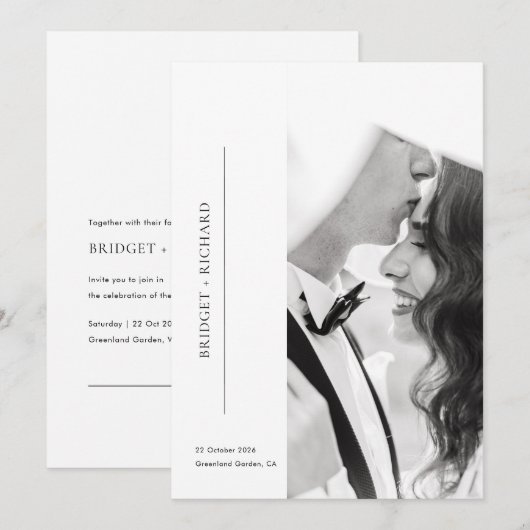 Romantic Black Tie Photo Wedding Kaart (Voorkant / Achterkant)