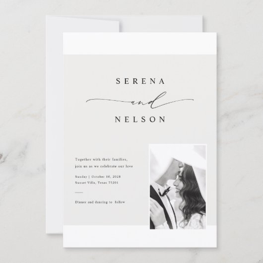 Romantic Black Tie Photo Wedding Kaart (Voorkant)