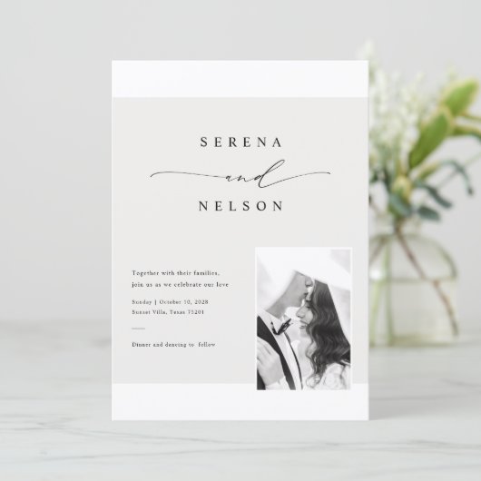 Romantic Black Tie Photo Wedding Kaart (Staand voorkant)