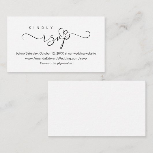Romantic, Black, Wedding Online RSVP, herinnering Informatiekaartje (Voorkant / Achterkant)