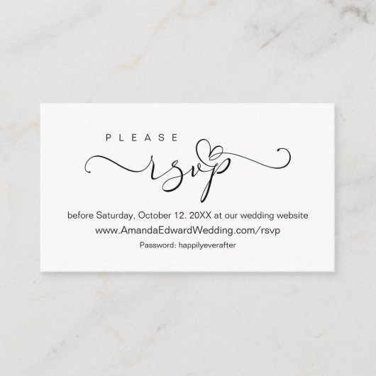 Romantic, Black, Wedding Online RSVP, herinnering  Informatiekaartje (Voorkant)