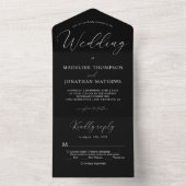 Romantic Black White Minimal Calligraphy Wedding All In One Uitnodiging (Binnen)