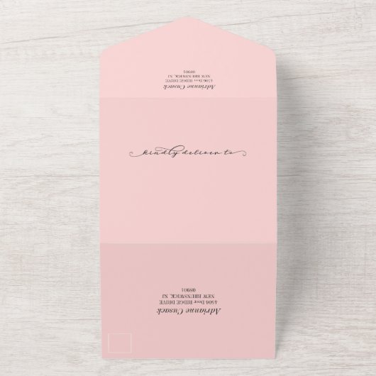 Romantic Bleek roze foto bruiloft All In One Uitnodiging (Buitenkant)