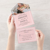 Romantic Bleek roze foto bruiloft All In One Uitnodiging (Afscheurbaar)