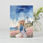 Romantic Blonde Cowgirl Chic Landscape Lighthouse Kaart (Staand voorkant)