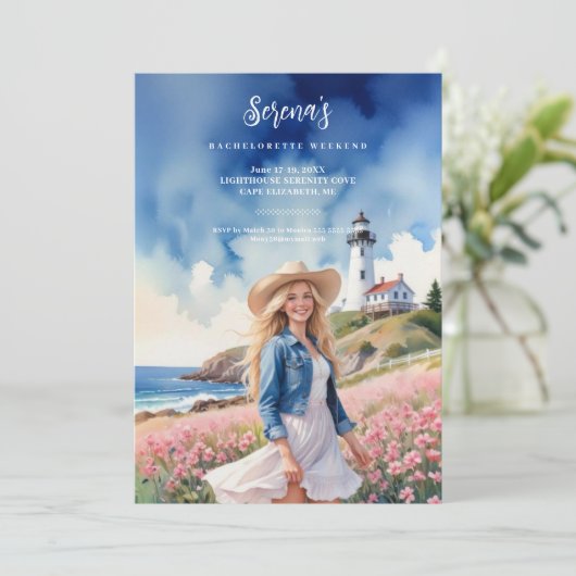Romantic Blonde Cowgirl Chic Landscape Lighthouse Kaart (Staand voorkant)