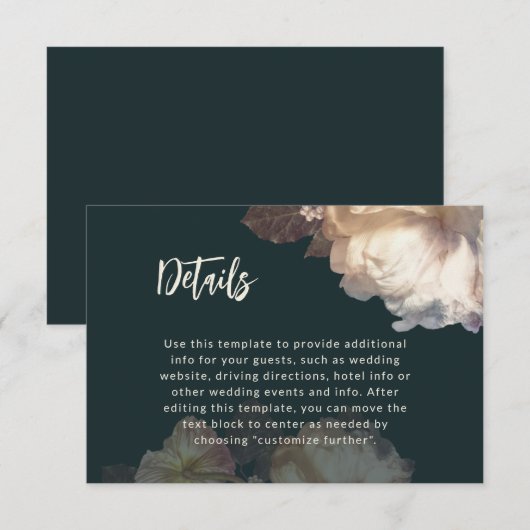 Romantic Blooms Elegant Floral Wedding Details Informatiekaartje (Voorkant / Achterkant)