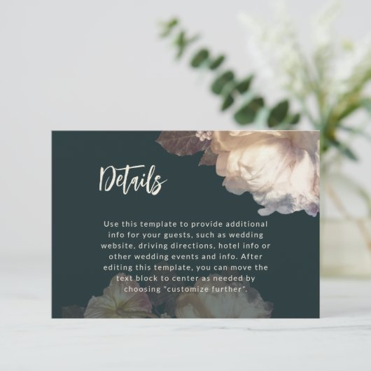Romantic Blooms Elegant Floral Wedding Details Informatiekaartje (Staand voorkant)