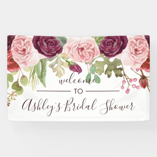 Romantic Blooms Shower Welkomstbanner Spandoek (Horizontaal)