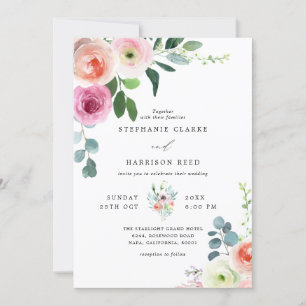 Romantic Blossom Blush Pink & White Floral Wedding Kaart