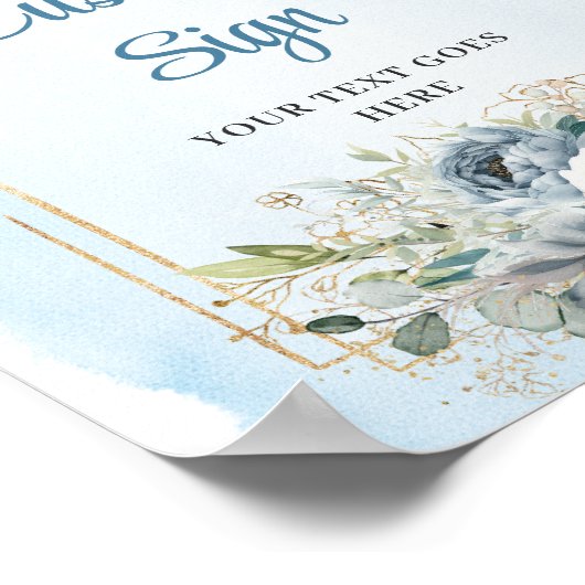 Romantic Blue And Gold DIY Wedding Sign Template Poster (Hoek)