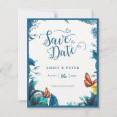 Romantic Blue Botanical Garden Theme Save the Date (Voorkant)