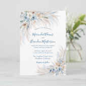 Romantic Blue Calligraphy Floral Boho Wedding Kaart (Staand voorkant)