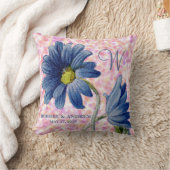 Romantic Blue Daisy Roos Monogram Initiaal Weddens Kussen (Deken)