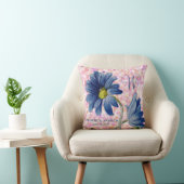 Romantic Blue Daisy Roos Monogram Initiaal Weddens Kussen (Stoel)