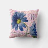 Romantic Blue Daisy Roos Monogram Initiaal Weddens Kussen (Achterkant)