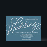 Romantic Blue en White Custom Wedding Kaart<br><div class="desc">Zet het podium voor uw speciale dag met deze romantisch ontworpen bruiloft uitnodiging, waar tijdloze elegantie voldoet aan moderne gevoeligheid. De uitnodiging heeft een prachtig blauw en wit kleurenschema, met een eigentijdse typografische lay-out die het woord "Wedding" in een stijlvol script lettertype benadrukt, symboliseert de genade en verfijning van uw...</div>