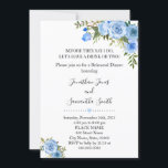 Romantic Blue floral boho chic repetial diner Kaart<br><div class="desc">Voordat ze zeggen dat ik dat wel doe, laten we een drink of twee repetitieve diner uitnodigen, een roze waterverf floraal ontwerp. Romantic boho chic style. Voeg uw eigen formulering toe aan de sjabloon. Aan meer aanpassing (doopvontkleur, doopvontstijl, verwijder of beweeg elementen, verander andere formulering), klik op personaliseren, scrol neer...</div>