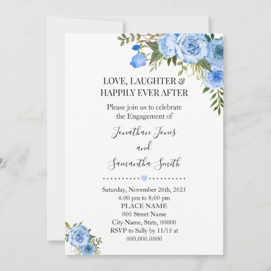 Romantic Blue floral boho chic verloving Kaart (Voorkant)