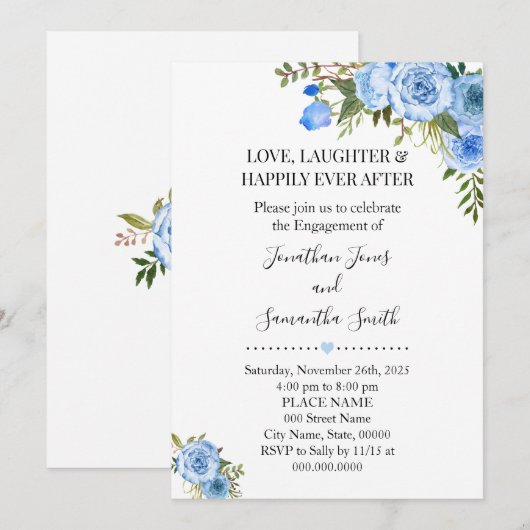 Romantic Blue floral boho chic verloving Kaart (Voorkant / Achterkant)