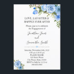 Romantic Blue floral boho chic verloving Kaart<br><div class="desc">Liefde, Gelach, en gelukkig ooit na de uitnodiging van het verloving, waterverf blauw bloemontwerp. Romantic boho chic style. Formulering toevoegen aan de sjabloon. Voor meer aanpassing (doopvontkleur, doopvontstijl, verwijder of beweeg elementen, verander andere formulering), klik op personaliseren, scrol neer en klik op verbinding "klik om verder aan te passen". **...</div>