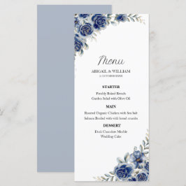 Romantic Blue Floral Botanical Wedding Menus Card Menu